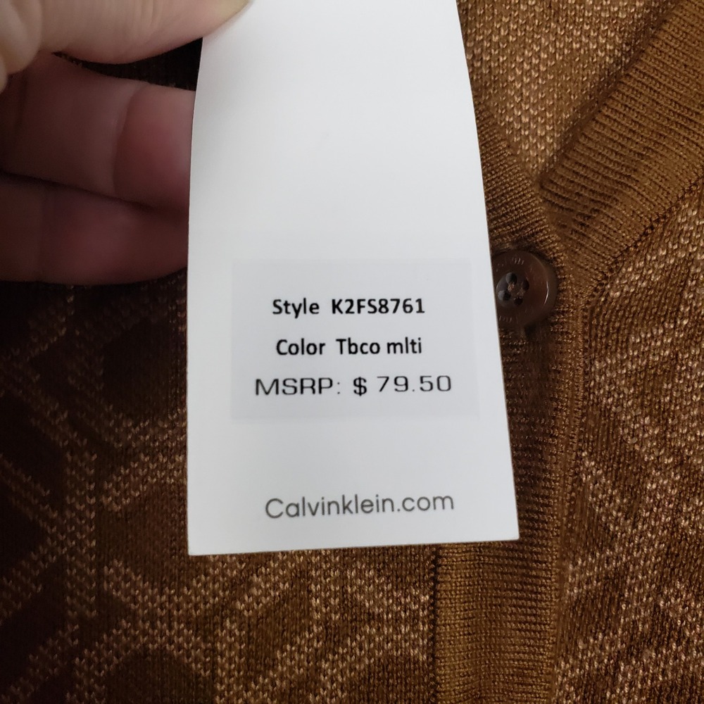 Calvin Klein Women's Size M Cardigan Sweater Brown CK Logo Print Monogram NWT - Picture 5 of 10